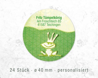 24 personalisierte Aufkleber Name Adresse Frosch Froschkönig