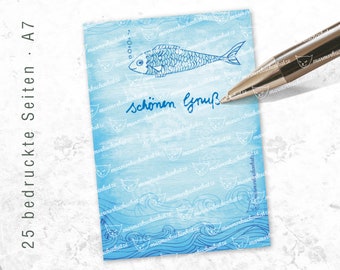 Marmorkuchenkatze | Mini Notizblock Fisch | 25 Blatt | Design aus Oldenburg | To do | Wie ein Fisch im Wasser | Motiv Maritim | Meerestiere