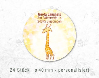 Schulsafari 24 Giraffen Aufkleber matt personalisiert mit Adresse Individualisierung mit Namen Füllung für die Schultüte süße Illustration