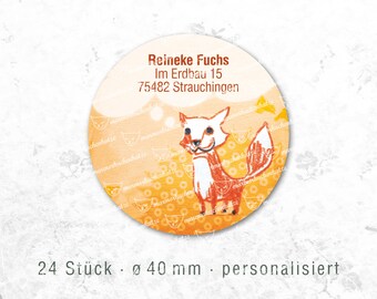 24 Aufkleber mit Namen oder Adresse Fuchs personalisiert