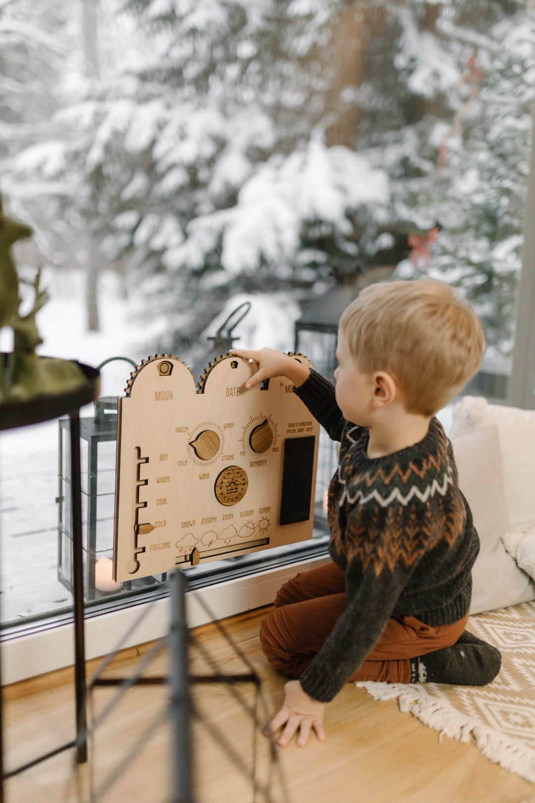 Wooden Weather Station for Kids, Forecast Station, Calendar, Weather