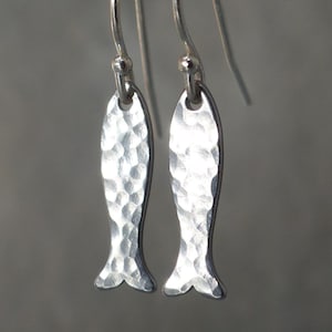 Little silver fish earrings, Portugese sardine earrings dangle earrings silver earrings, drop earrings, minimalist earrings, gift for her