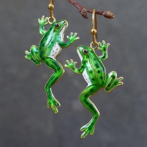Dancing Frog Enamel Earrings with Hypoallergenic Hooks