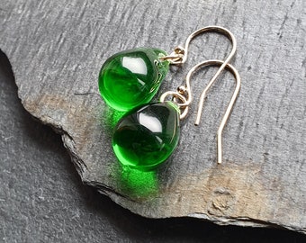 Green earrings, 14k gold filled/925 sterling silver, Czech glass earrings, dangle and drop earrings, dangle earrings, minimalist earrings