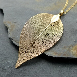 Real leaf necklace, 18K gold dipped leaf, statement necklace, gold necklace, natural woodland jewellery, boho necklace, gift for her image 1