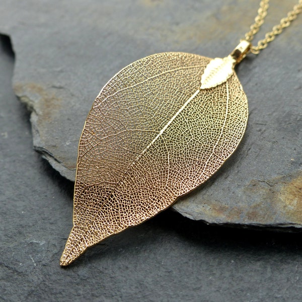 Real leaf necklace, 18K gold dipped leaf, statement necklace, gold necklace, natural woodland jewellery, boho necklace, gift for her