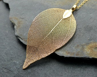 Real leaf necklace, 18K gold dipped leaf, statement necklace, gold necklace, natural woodland jewellery, boho necklace, gift for her