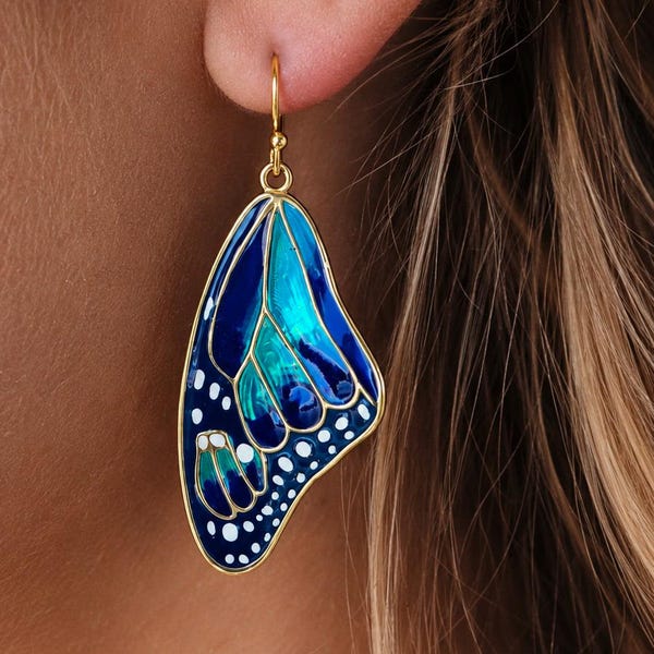 Butterfly Wing Enamel Earrings with Hypoallergenic Hooks