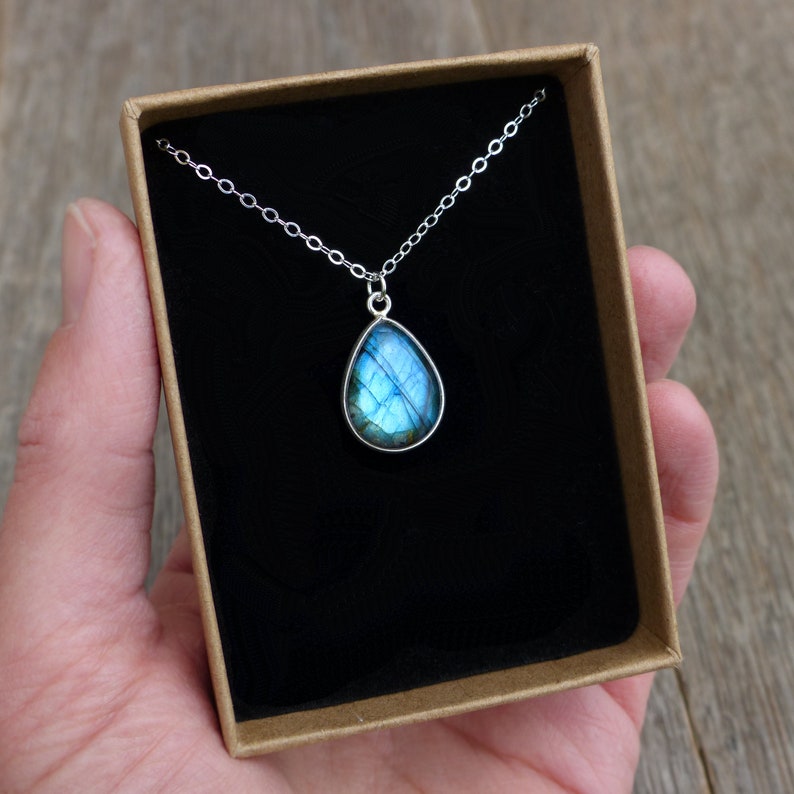 Labradorite necklace, sterling silver teardrop necklace, blue gemstone necklace, boho jewellery, birthstone necklace, gift for women image 6