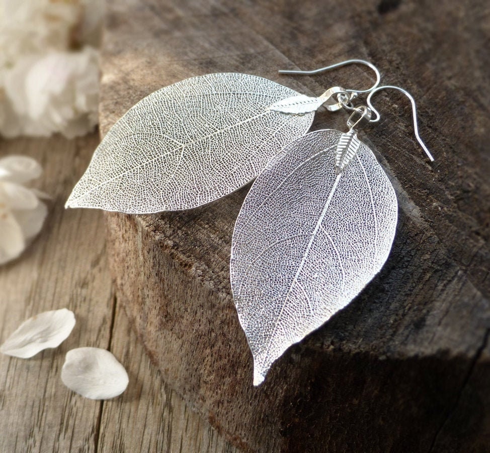 Modern Sterling Silver Leaf Earrings - Nature Jewelry Gifts for Women