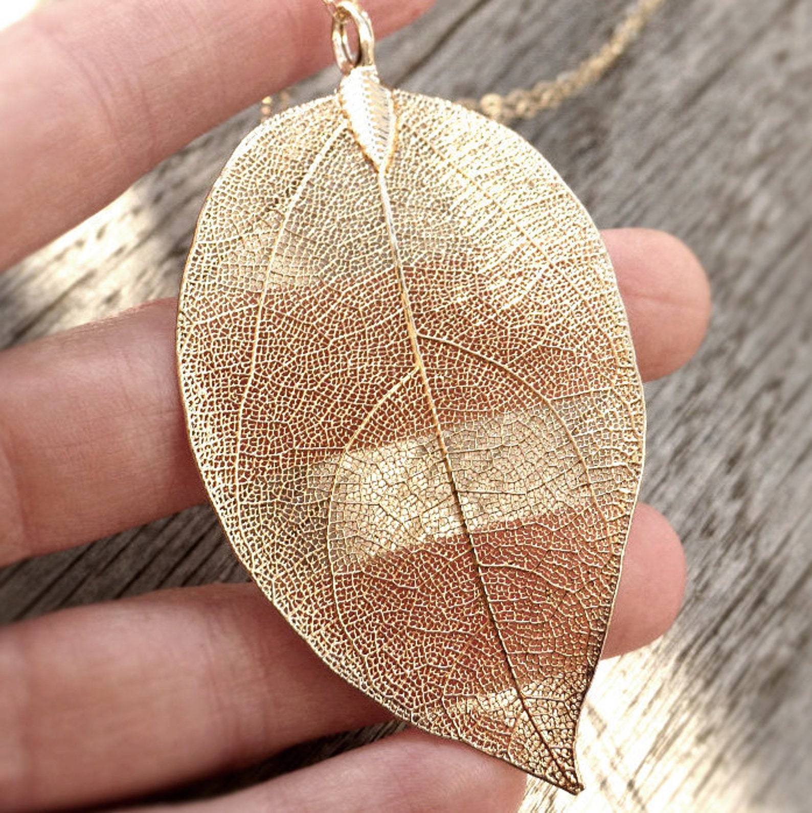 Real leaf necklace 18K gold dipped leaf dainty 14K gold Etsy