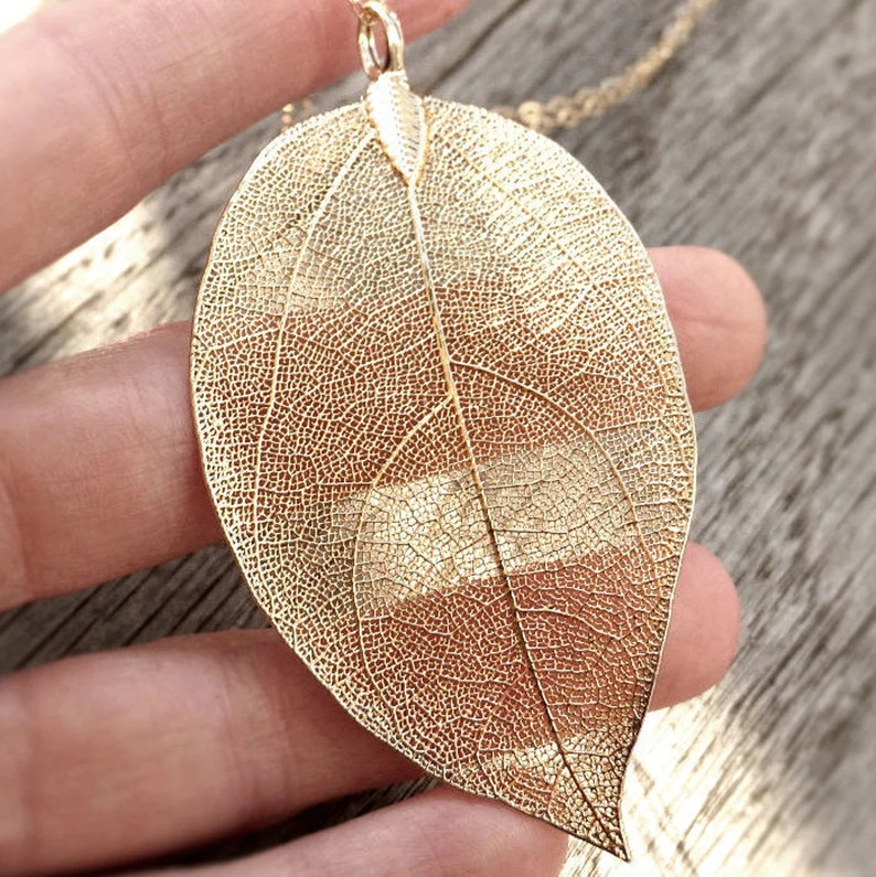 Real leaf necklace, 18K gold dipped leaf, statement necklace, gold necklace, natural woodland jewellery, boho necklace, gift for her image 4