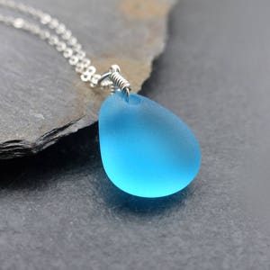 Sea glass necklace, sterling silver, 14k gold filled, blue sea glass pendant, cultured sea glass jewellery, turquoise, seaglass, beach glass image 1