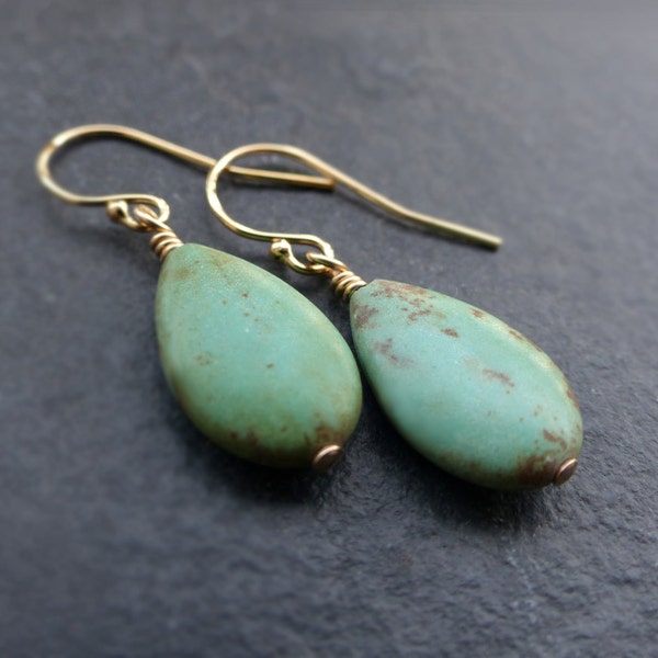 Turquoise Teardrop Earrings: 14K Gold Filled, 18K Gold Plated or 925 Sterling Silver