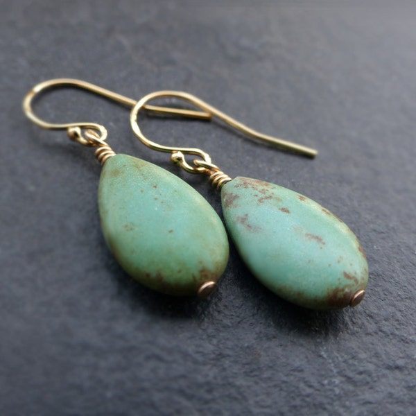 Turquoise earrings, 14K gold filled, sterling silver, turquoise teardrop earrings, turquoise drop earrings, gift for women