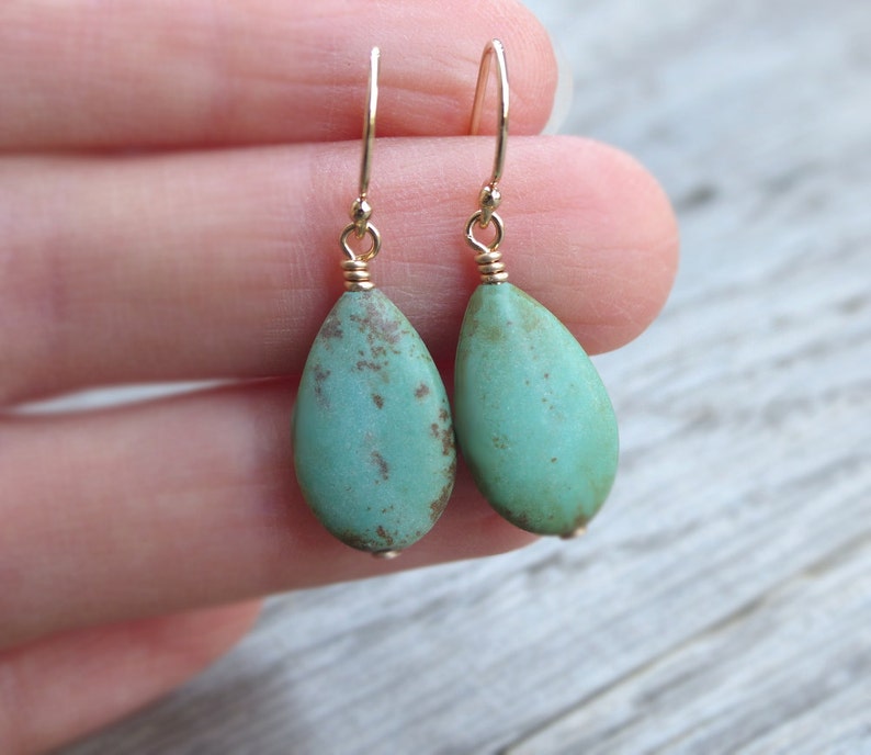 Turquoise earrings, 14K gold filled, sterling silver, turquoise teardrop earrings, turquoise drop earrings, gift for women image 6