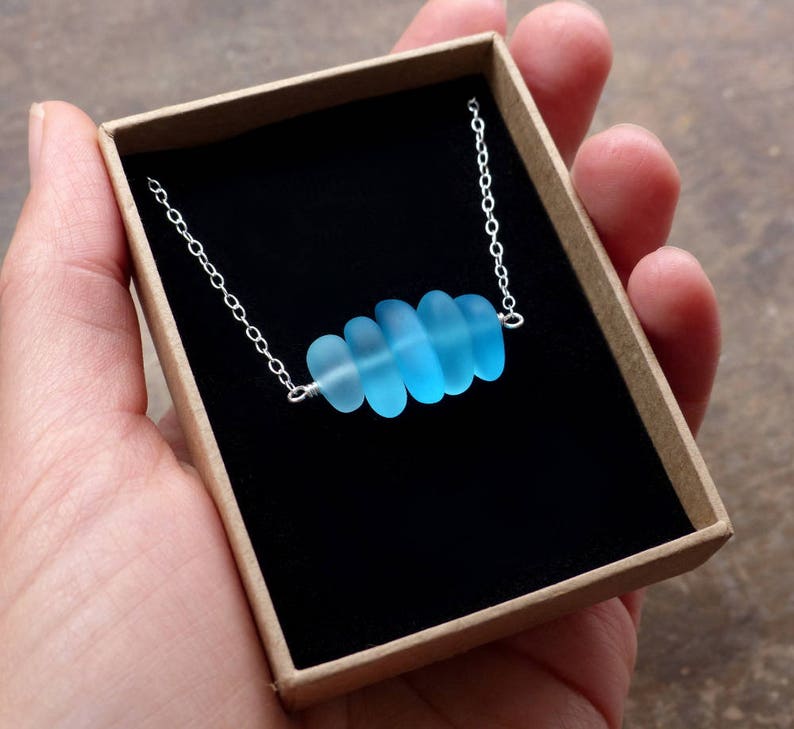 Sea glass necklace, sterling silver, turquoise blue, cultured sea glass jewelry, beach glass, something blue, natural jewelry, gift for her image 3