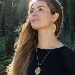 18K Gold Dipped Real Leaf Earrings with Hypoallergenic Hooks image 4