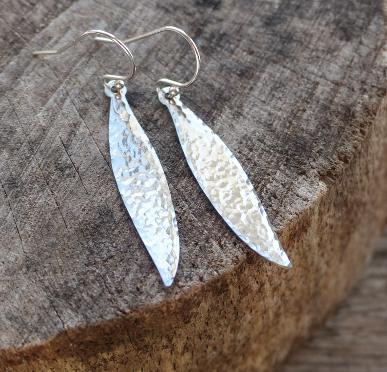 Willow leaf earrings, silver leaf earrings dangle, dangle earrings silver, drop earrings, statement earrings, gift for her, boho earrings image 1