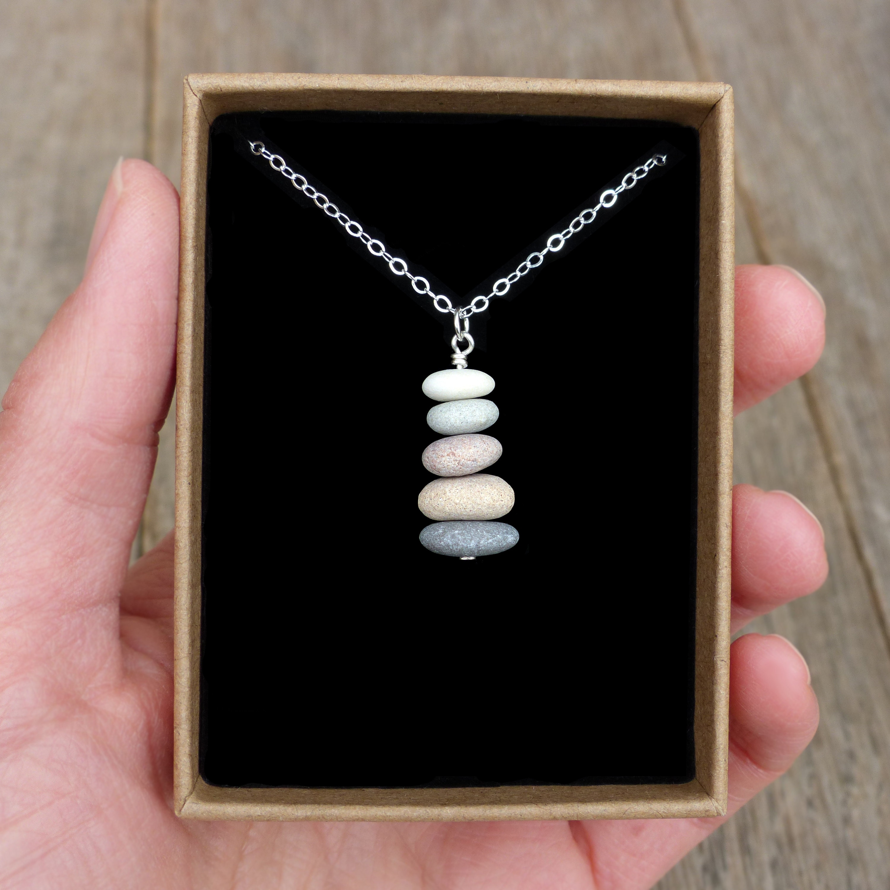Beach Stone Necklace Sterling Silver Gold Natural Stone Etsy UK
