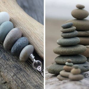 Beach stone necklace, sterling silver, gold, natural stone necklace, beach pebble pendant, cairn necklace, boho jewellery, nature jewellery image 3