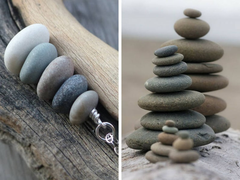 Beach stone necklace, sterling silver, gold, natural stone necklace, beach pebble pendant, cairn necklace, boho jewellery, nature jewellery image 3