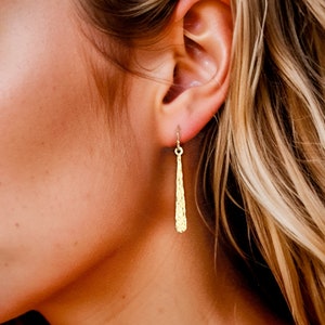 Golden drop earrings, dainty earrings, gold earrings, minimalist earrings dangle, dangle earrings, gold drop earrings, hammered earrings Long
