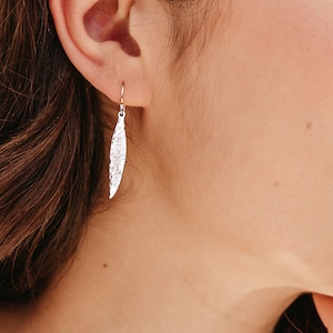 Willow leaf earrings, silver leaf earrings dangle, dangle earrings silver, drop earrings, statement earrings, gift for her, boho earrings image 2