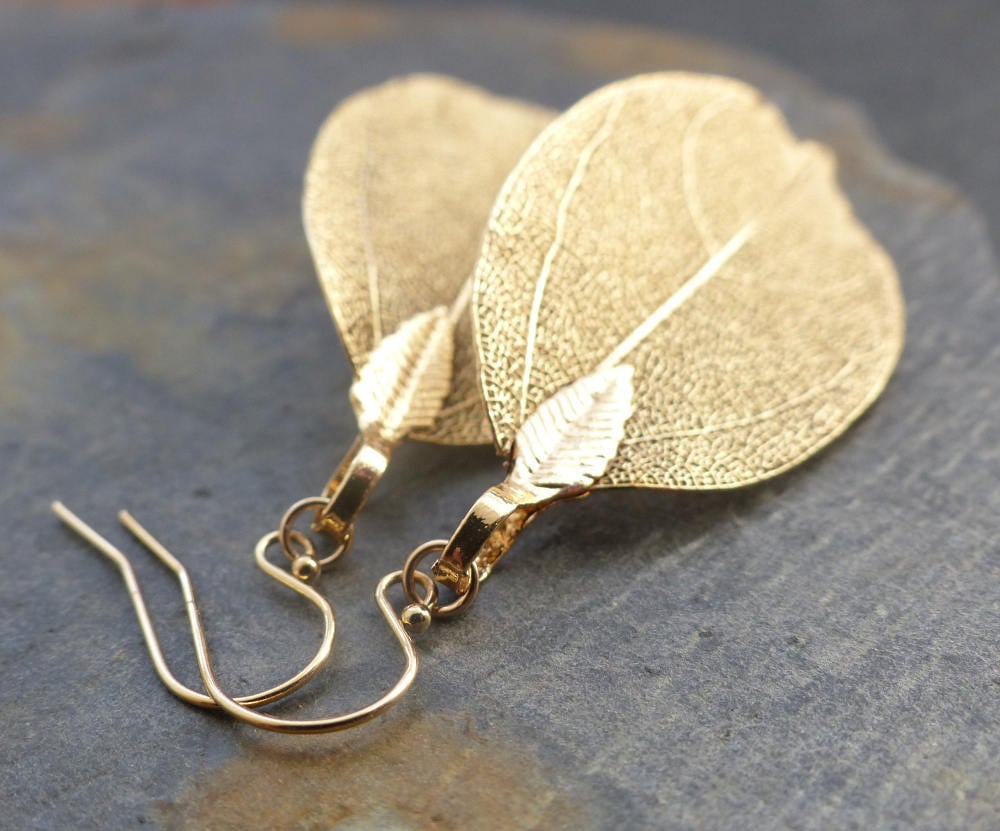 Real Leaf Earrings 18K Gold Leaf Earrings Gold Earrings Etsy