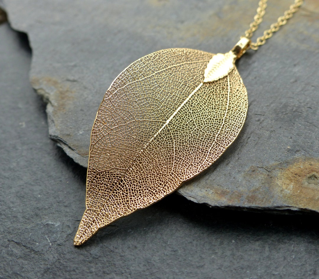 Real Leaf Necklace, 18K Gold Dipped Leaf, Statement Necklace, Gold
