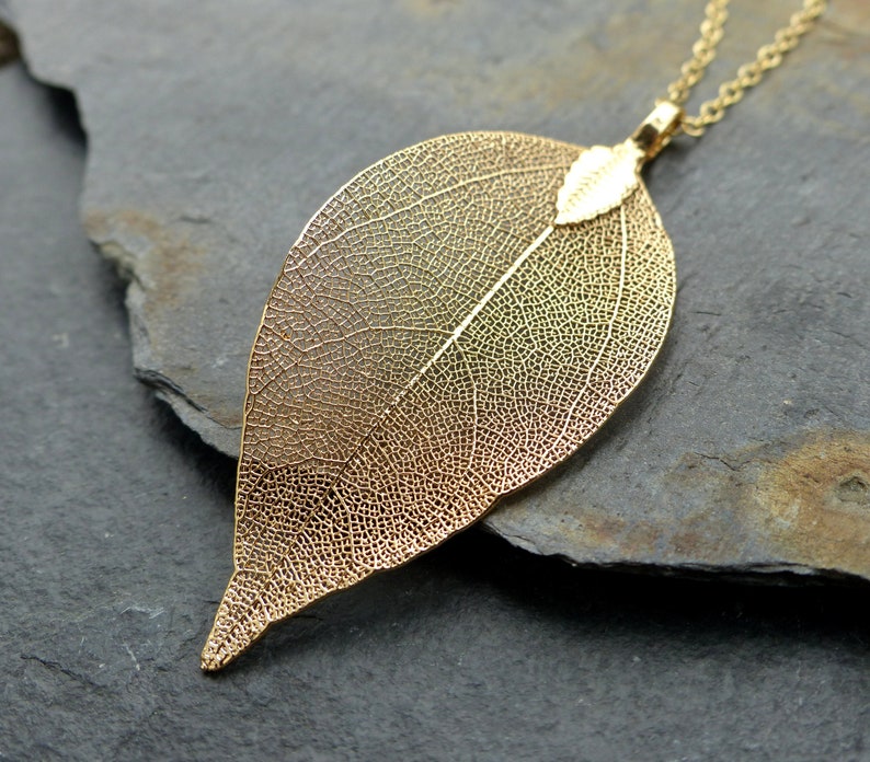 Real leaf necklace, 18K gold dipped leaf, statement necklace, gold necklace, natural woodland jewellery, boho necklace, gift for her image 1