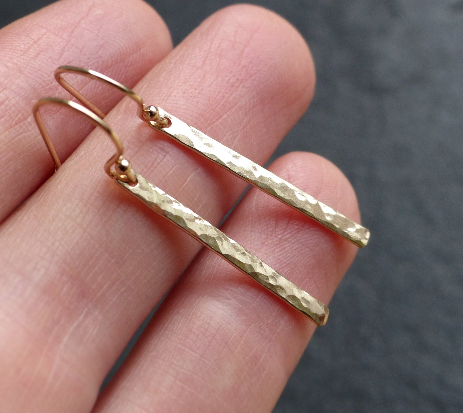 Sterling silver dangle earrings hammered silver bar earrings Etsy