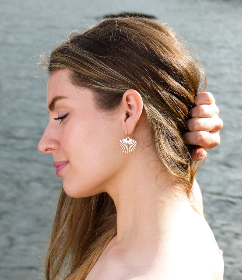 Golden sunburst earrings, gold earrings dangle, statement earrings, fringe earrings gold, boho earrings, gift for her, hammered earrings image 3