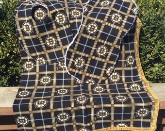 Boston Bruins swaddling blanket, burp and bib set