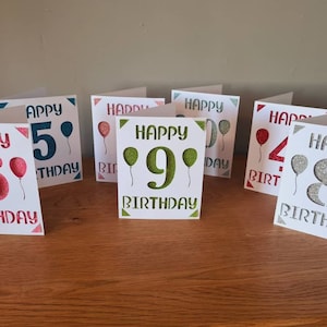 Listo para la alegría - 4.25 x 5. Paquete de paquete de tarjetas de 5 pulgadas Feliz cumpleaños edad 1-10. Archivo digital compatible con máquinas cricut y silhouette