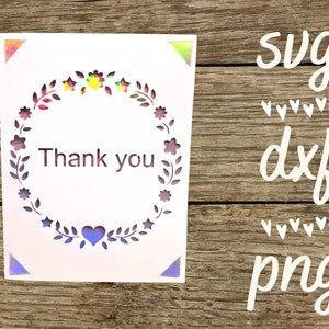 Dank u svg kaart. Digitaal bestand compatibel met cricut- en silhouetmachines