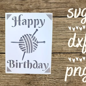 Tricot svg carte d’anniversaire . Fichier numérique compatible avec les machines de découpe de cricut et de silhouette