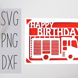 Feuerwehrauto SVG Karte zum Geburtstag. Digitale Datei kompatibel mit Cricut- und Silhouettenmaschinen