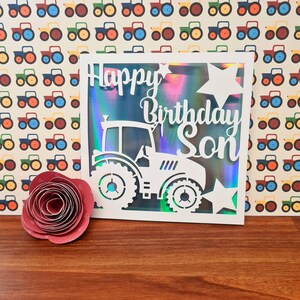 Cartão de feliz aniversário filho de 5 x 5 polegadas. Arquivo digital compatível com cricut e silhueta cameo svg