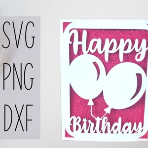 Ballons svg carte d’anniversaire. Fichier numérique compatible avec les machines de découpe de cricut et de silhouette
