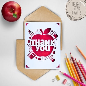 Svg merci carte pomme pour l'appréciation de l'enseignant. Fichier numérique compatible avec les machines cricut et silhouette