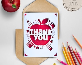 Svg thank you apple card for teacher appreciation. Digital file compatible with cricut and silhouette machines