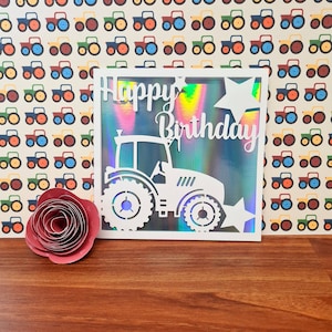 Tractor svg birthday card. 5 x 5 inches. Digital file compatible with cricut and silhouette cutting machines