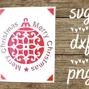 Listo para la alegría - 4.25 x 5. Tarjeta de 5 pulgadas Feliz Navidad - bola grande. Archivo digital compatible con máquinas cricut y silhouette