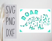 Dinosaur svg birthday card. Digital file compatible with cricut and silhouette machines