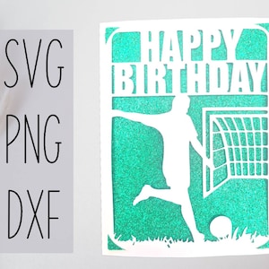 Fußball Fußball svg Geburtstagskarte. Digitale Datei, die mit Cricut- und Silhouette-Maschinen kompatibel ist