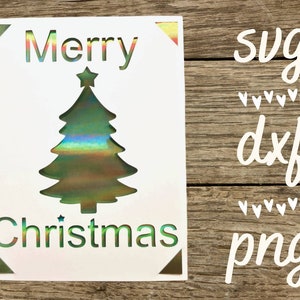 Listo para la alegría - 4.25 x 5. Tarjeta de 5 pulgadas Árbol de Navidad Feliz. Archivo digital compatible con máquinas cricut y silhouette