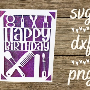 Maquillage de beauté svg carte d’anniversaire. Fichier numérique compatible avec les machines cricut et silhouette