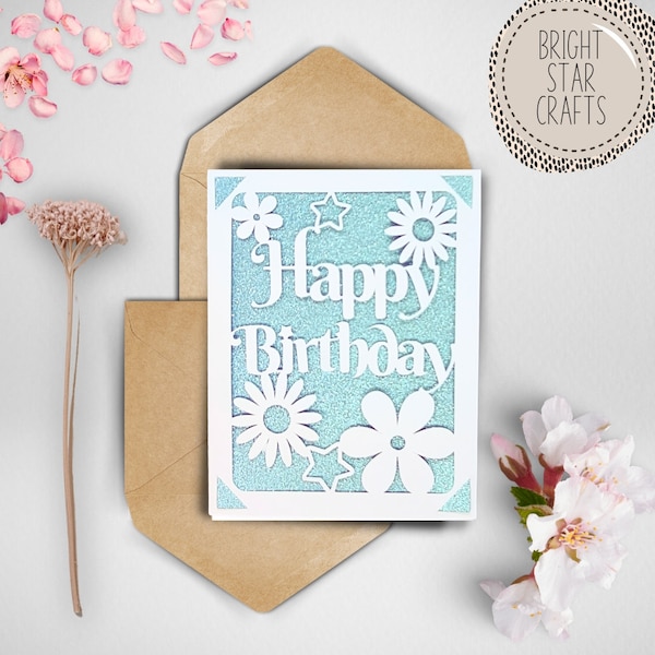 Flowers svg birthday card. Digital file compatible with cricut and silhouette cutting machines