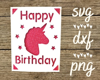 Unicorn birthday svg card. Digital file compatible with cricut and silhouette cutting machines